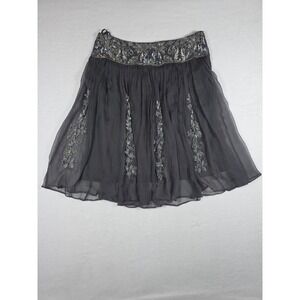 Vintage Spiegel Silk Mini Skirt Beaded Floral Sequin Gray 12 Whimsigoth Boho